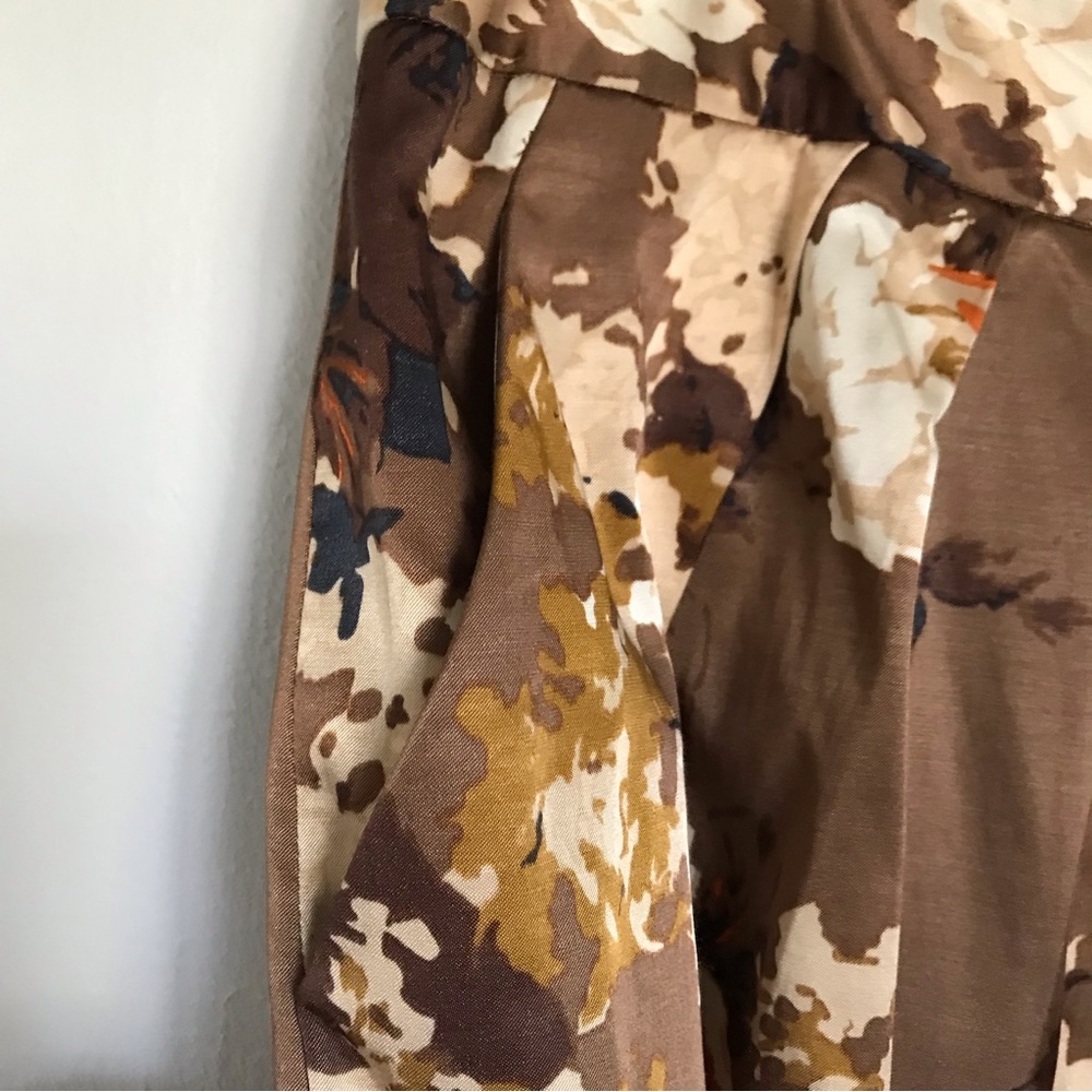 Talbots Petite Brown Floral Satin Skirt Size 14P Pleated Size Zip Lined NEW - Picture 4 of 11